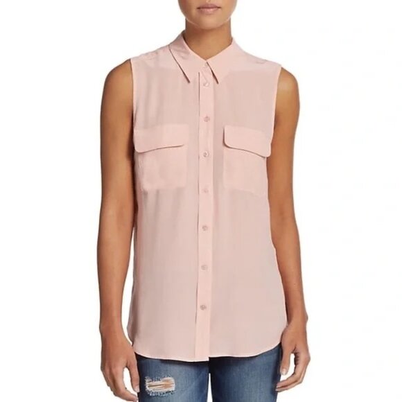 Equipment Femme 100% Silk Sleeveless Pink Shirt 🌸🌷😊🎀 - Picture 1 of 7